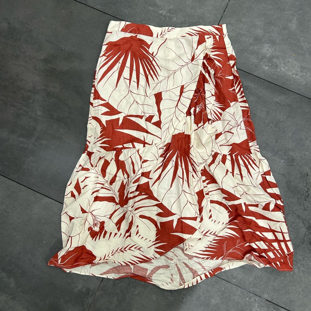 Madewell Red and White Asymmetrical Midi Skirt